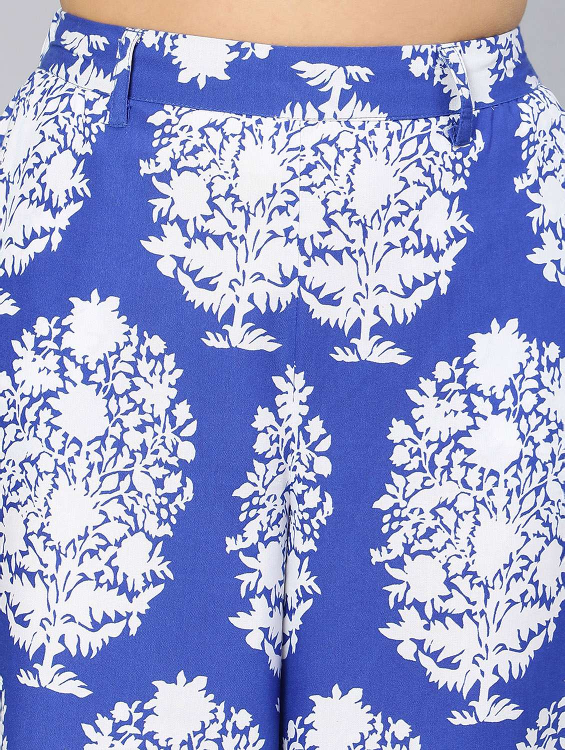 blue printed flat front trouser - 18412909 - Standard Image - 5