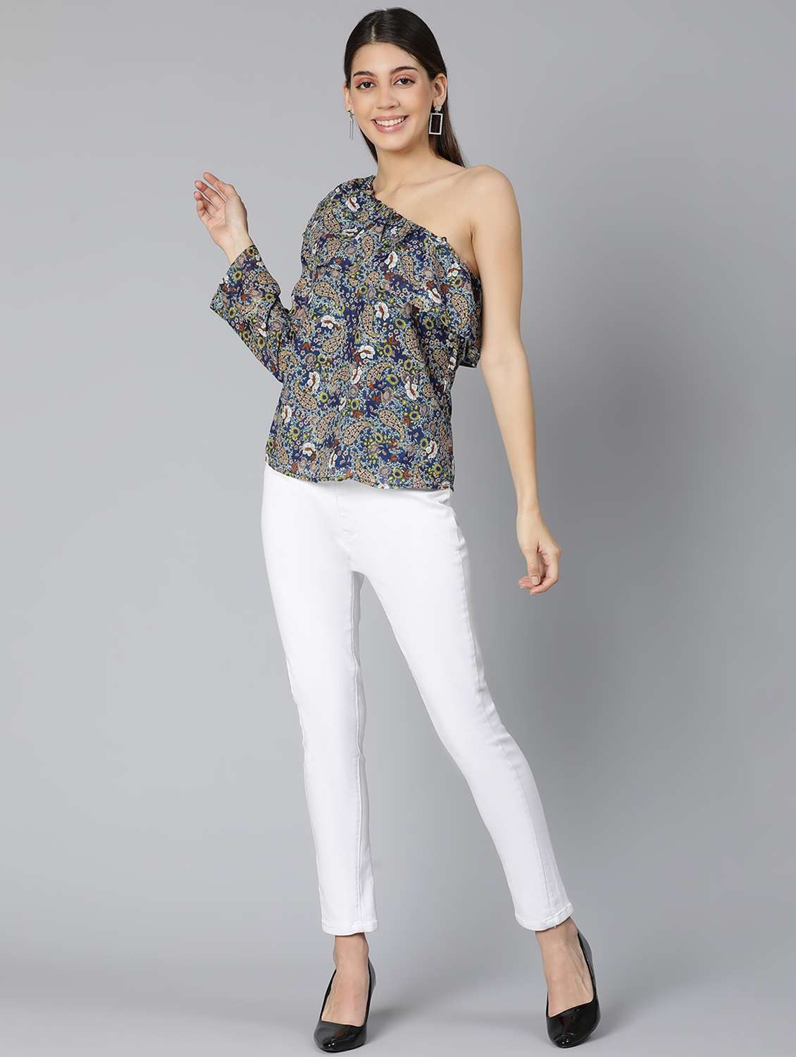 women's straight single shoulder top - 18412954 - Standard Image - 5
