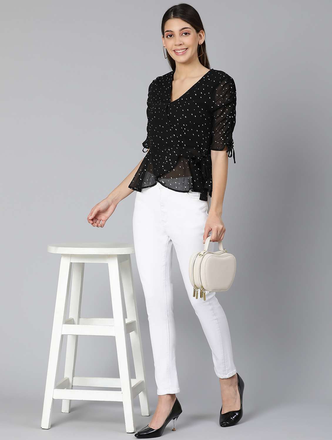 women's wrap v neck top - 18412956 - Standard Image - 5