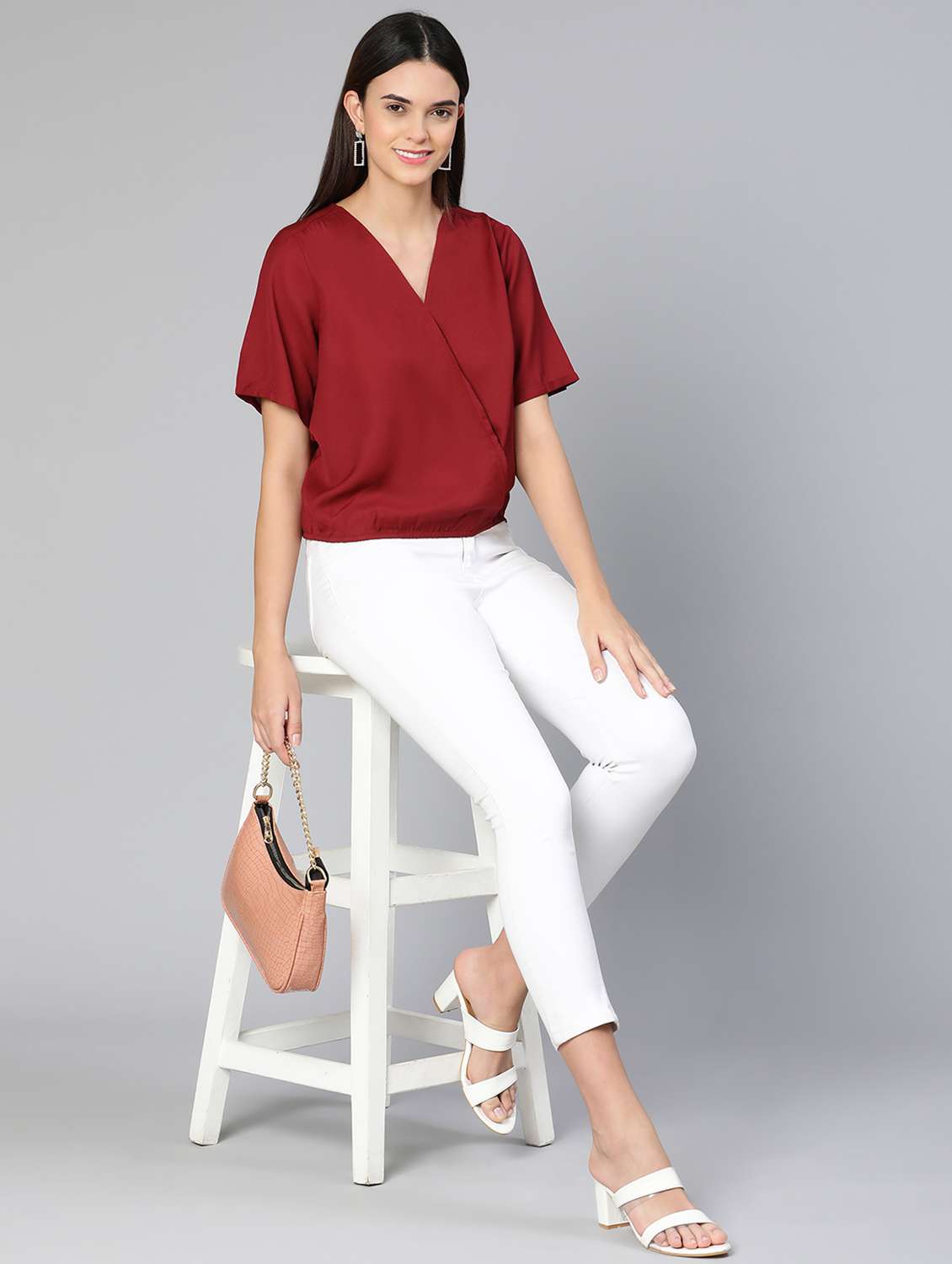 women's a line overlap neck top - 18412960 - Standard Image - 5