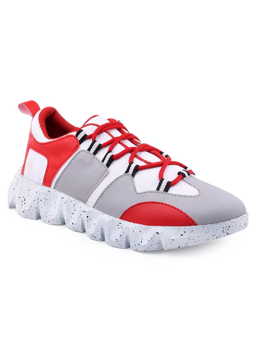 red pu lace up sneakers - 18413059 -  Zoom Image - 0