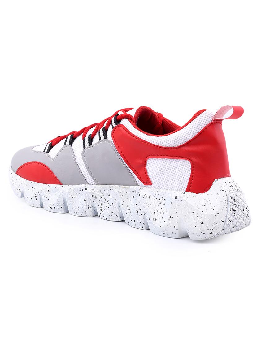 red pu lace up sneakers - 18413059 - Standard Image - 3