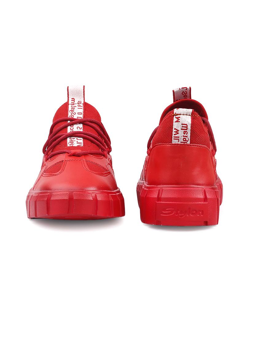 red pu lace up sneakers - 18413067 - Standard Image - 3