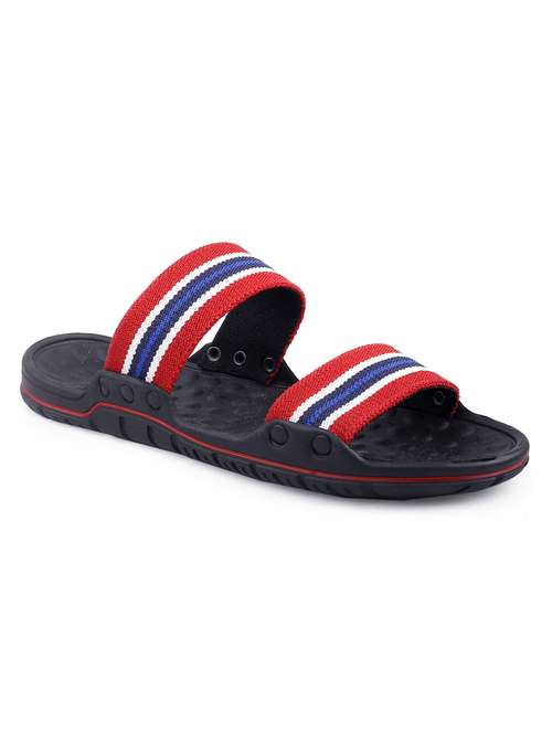 red faux leather slip on flip flops - 18413126 - Standard Image - 0