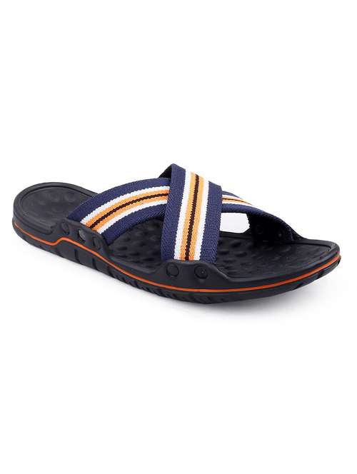 blue faux leather slip on flip flops - 18413131 - Standard Image - 0