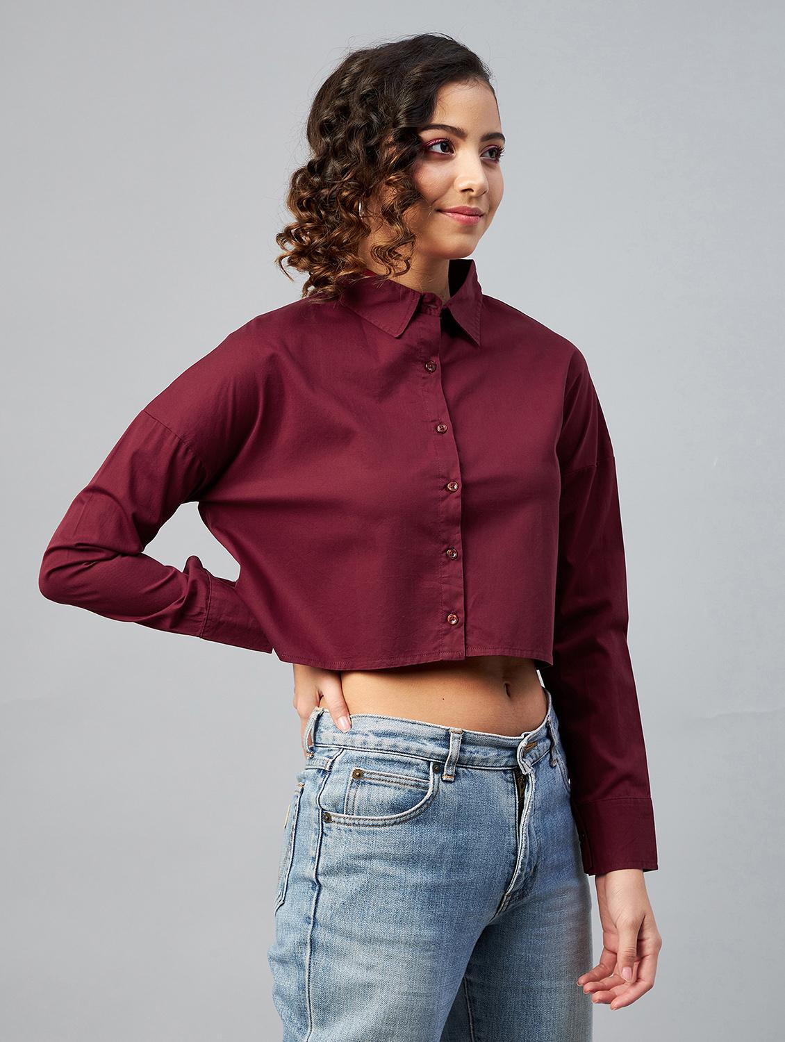 long sleeved solid crop shirt