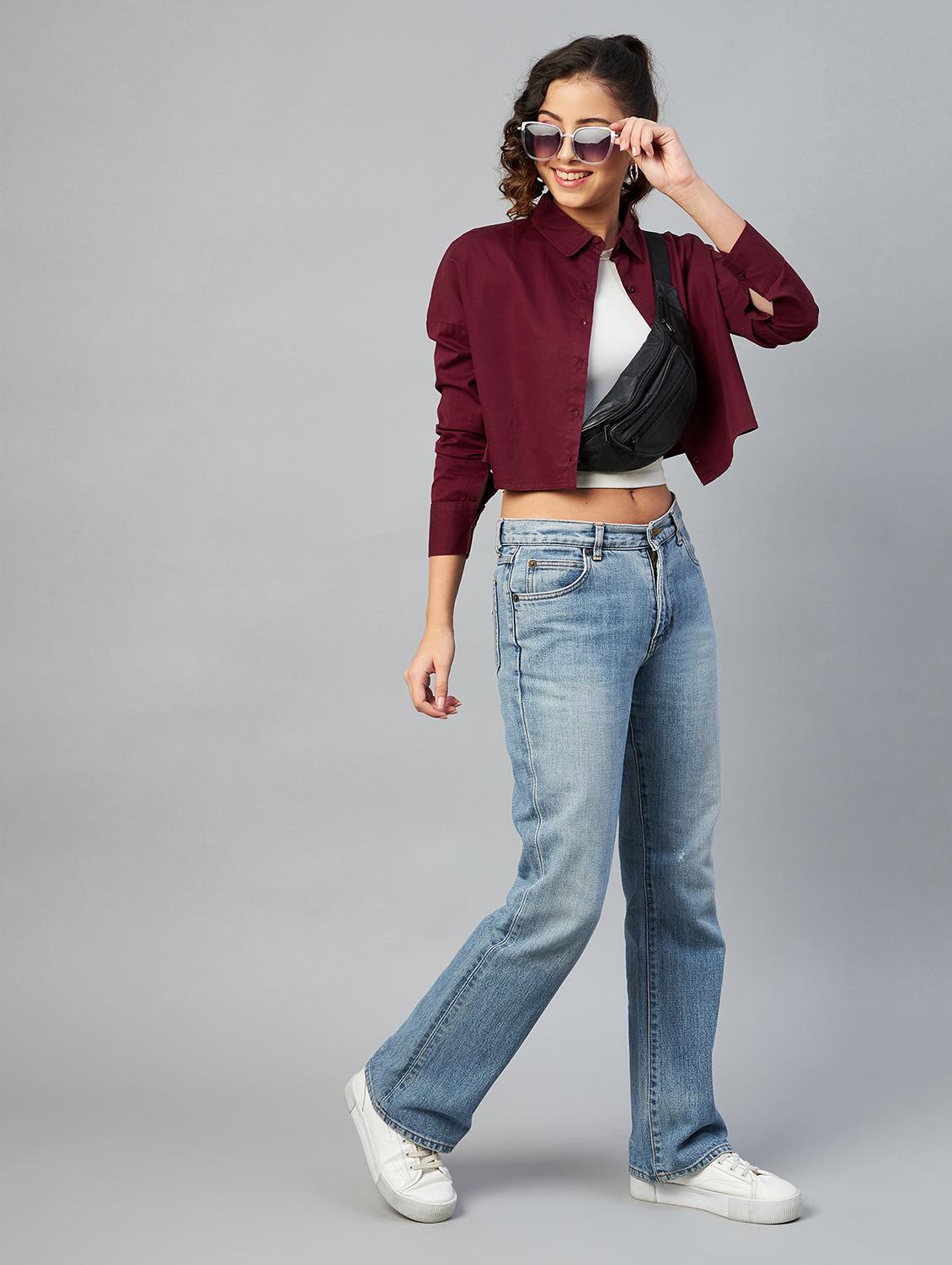 long sleeved solid crop shirt - 18413744 - Standard Image - 3