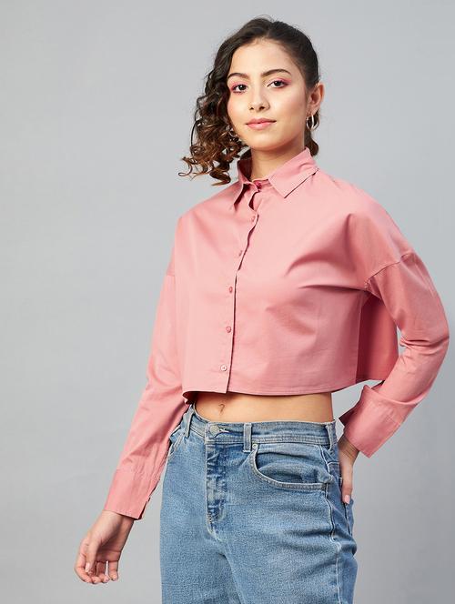long sleeved solid crop shirt - 18413745 - Standard Image - 0