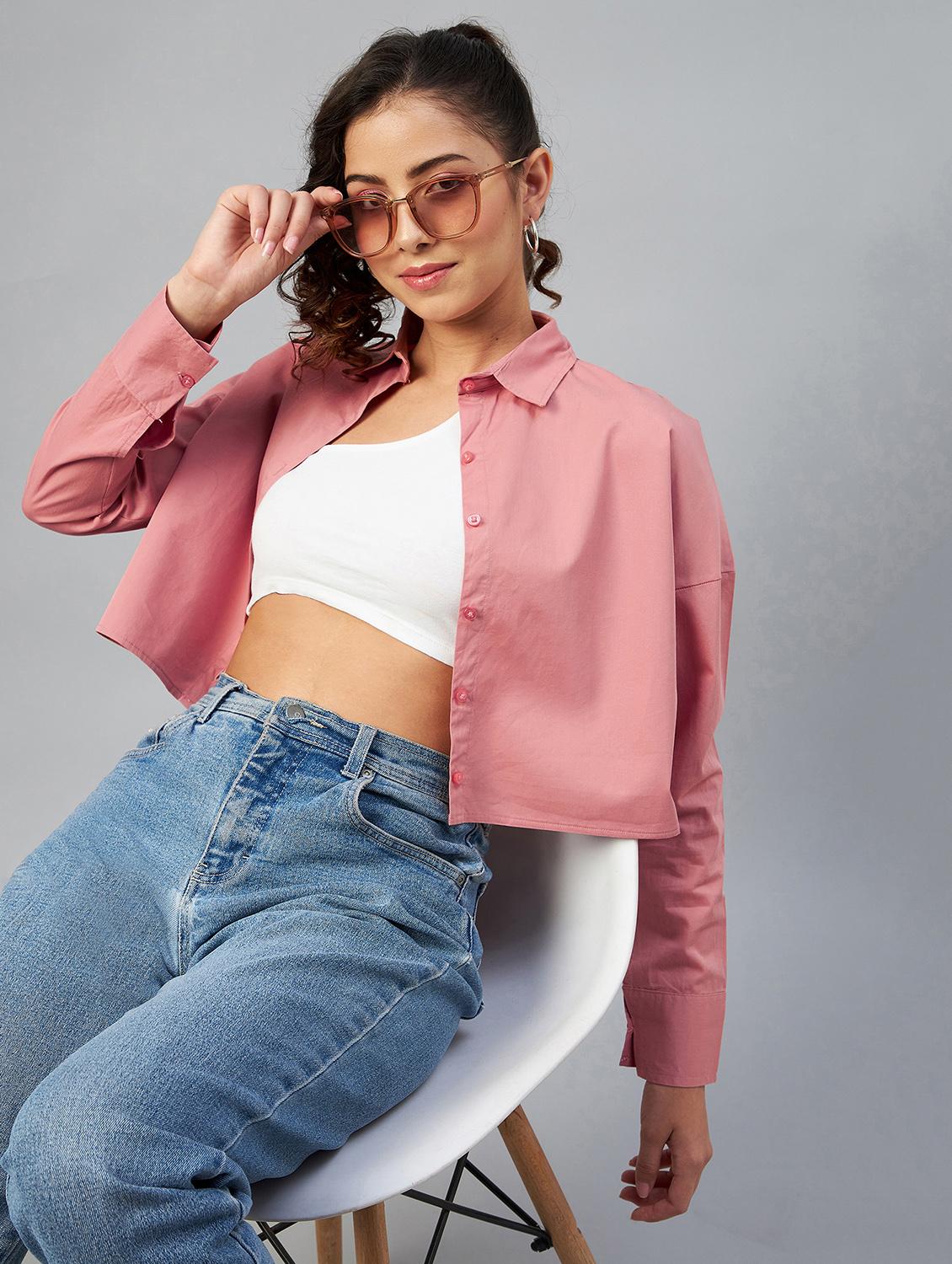 long sleeved solid crop shirt - 18413745 - Standard Image - 3