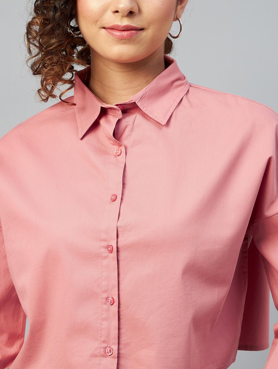 long sleeved solid crop shirt - 18413745 - Standard Image - 5