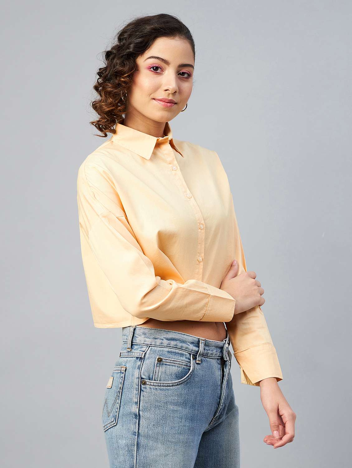long sleeved solid crop shirt - 18413746 -  Zoom Image - 0