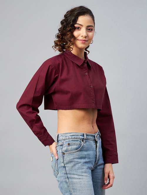 long sleeved solid crop shirt - 18413747 - Standard Image - 0