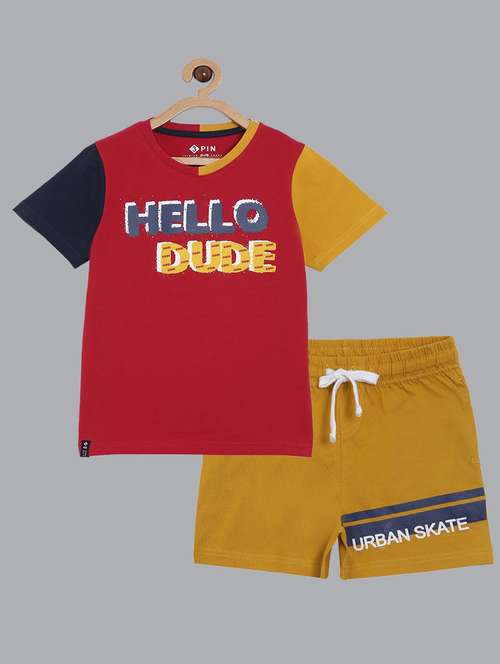 boys round neck color block shorts set  - 18414143 -  Standard Image - 0