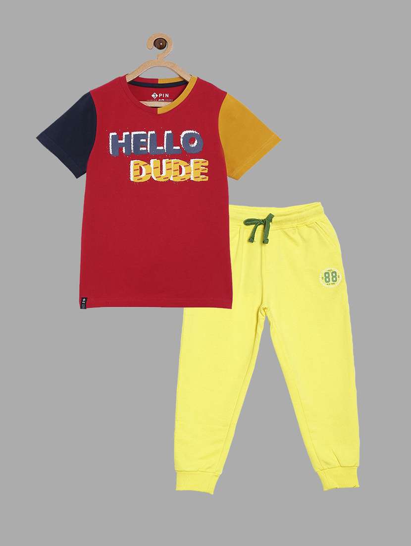 boys typography print t-shirt & jogger set