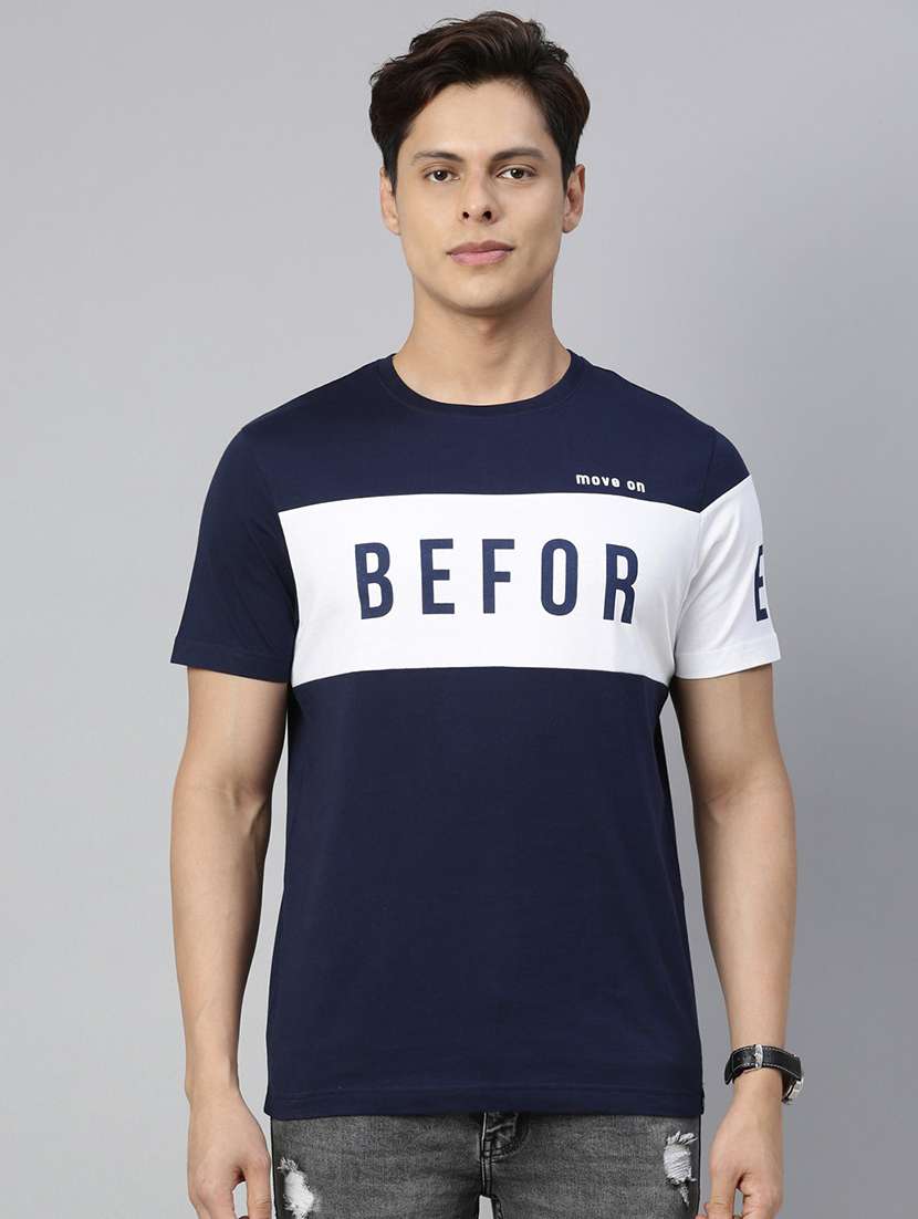 navy blue chest printed t-shirt - 18414552 - Zoom Image - 0