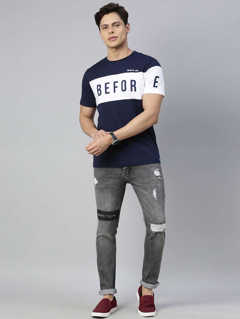 navy blue chest printed t-shirt - 18414552 - Standard Image - 3