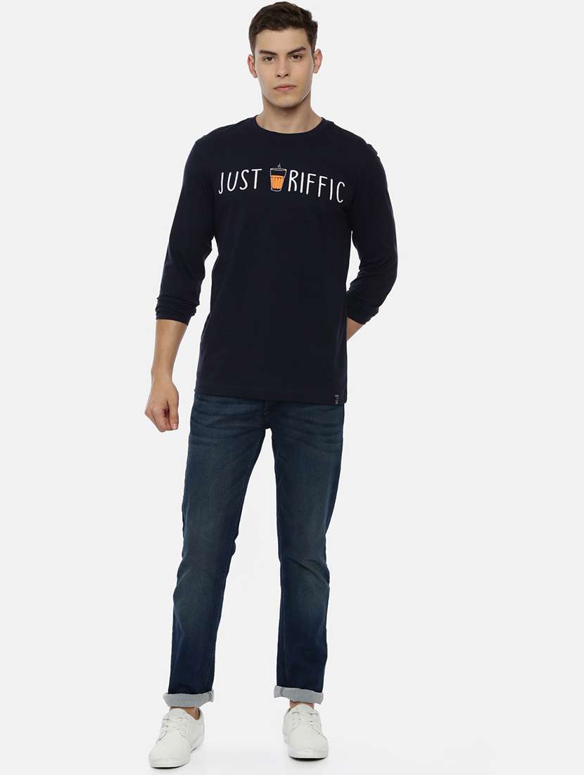 dark blue chest printed casual t-shirt  - 18414599 -  Standard Image - 3