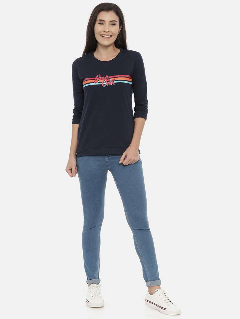 women's chest print round neck t-shirt - 18414615 -  Standard Image - 3