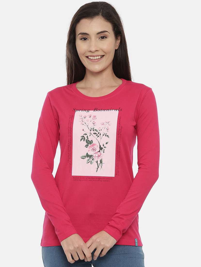 women's front print round neck t-shirt