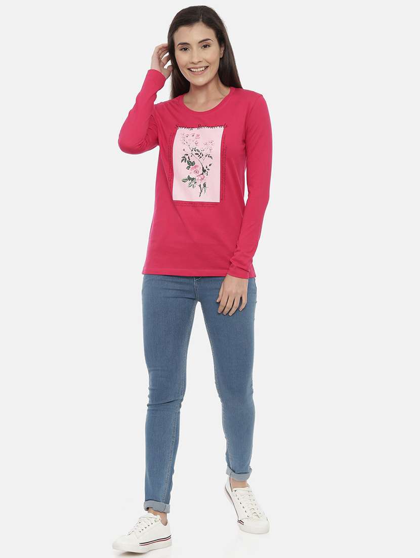 women's front print round neck t-shirt - 18414617 -  Standard Image - 3