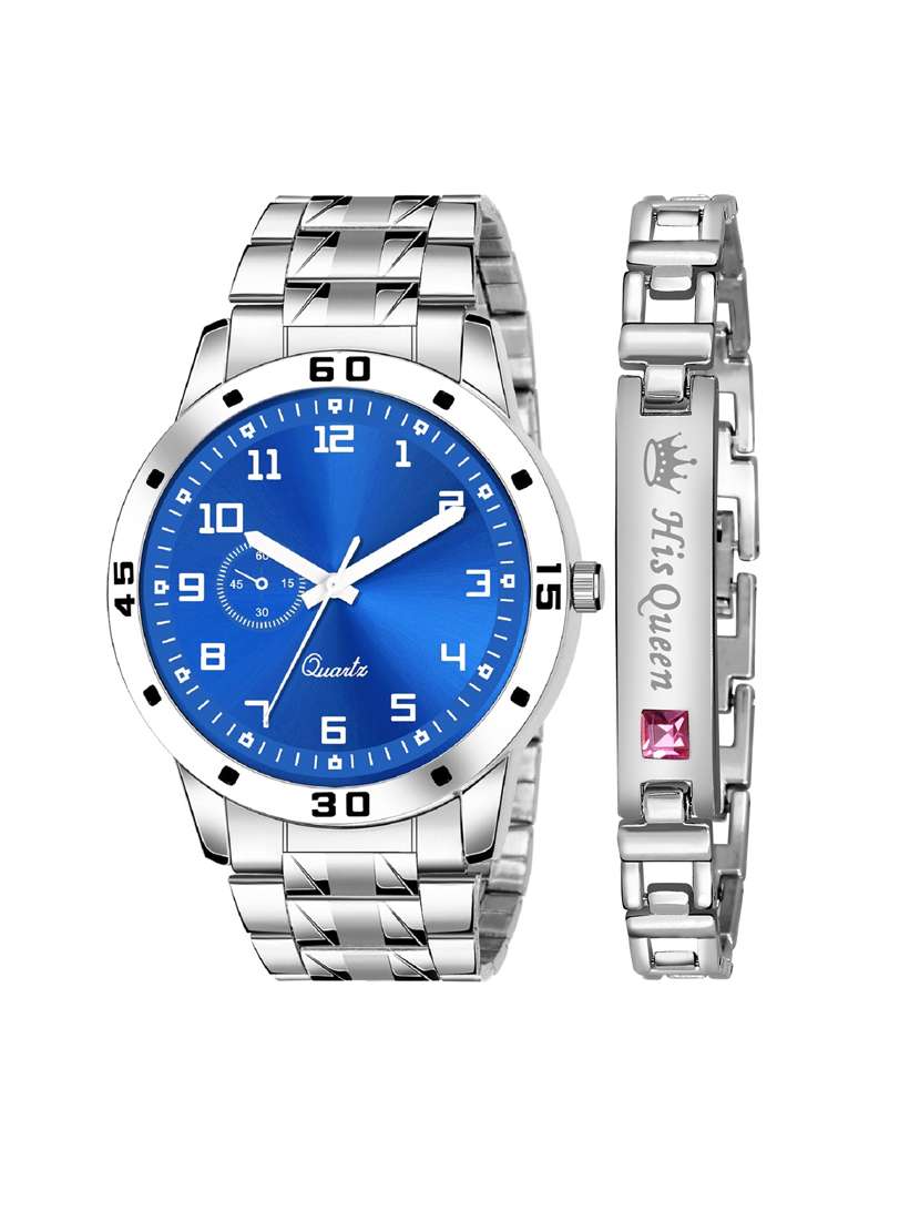kajaru jew_61_k_15 stylish dial- stainless steel strap watch & silver bracelet combo set for men
