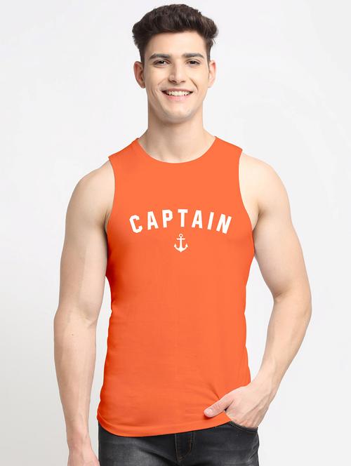 orange chest-printed solid vest - 18415422 - Standard Image - 0