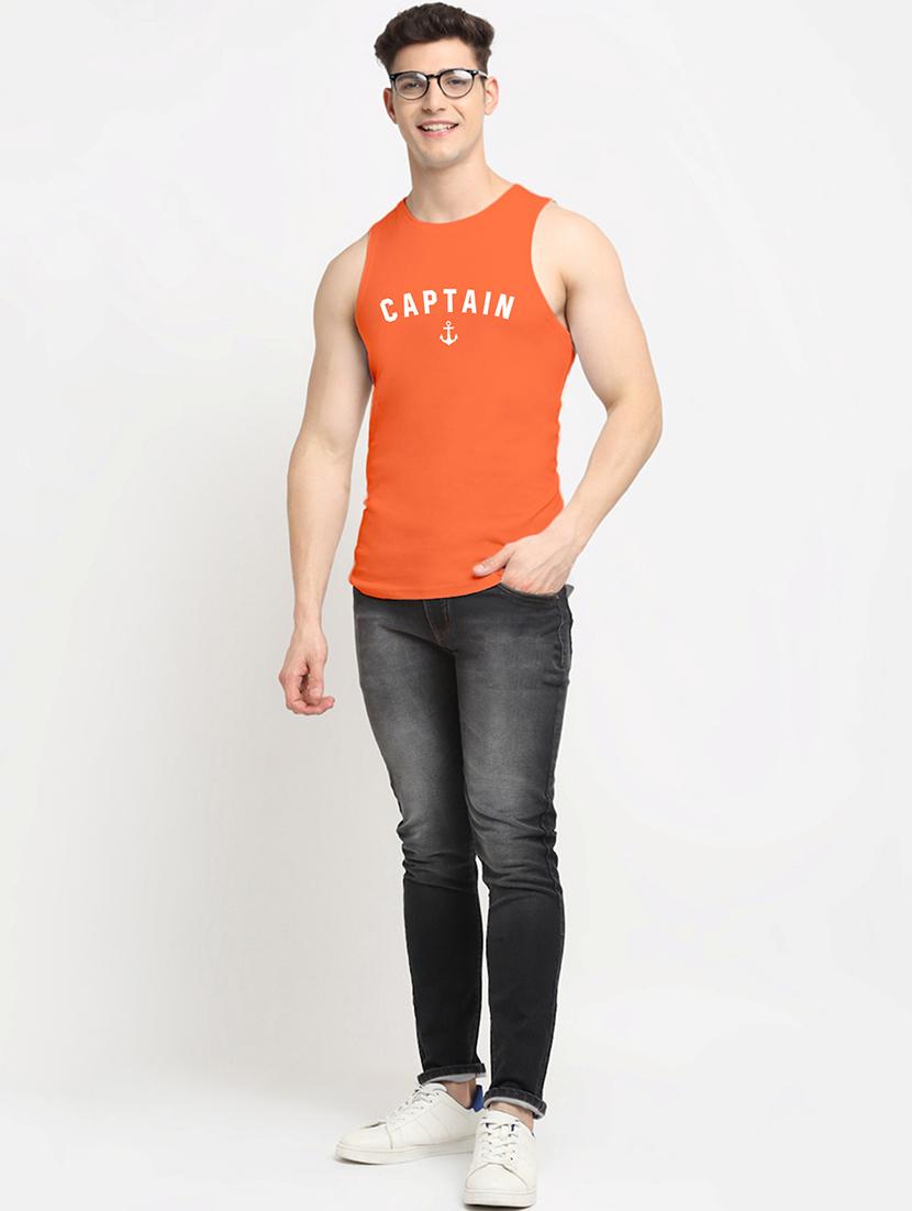 orange chest-printed solid vest - 18415422 - Standard Image - 3