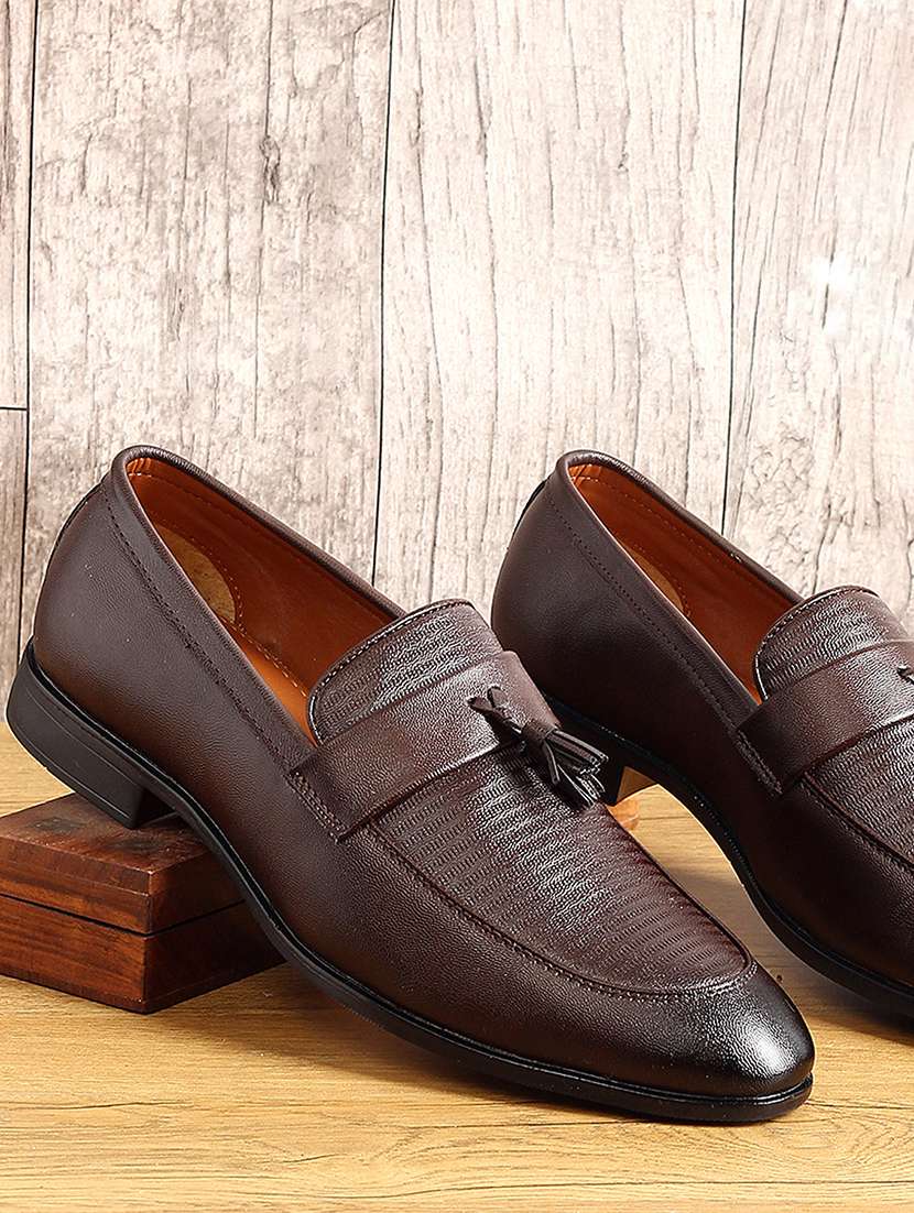 brown leather slip on loafers
