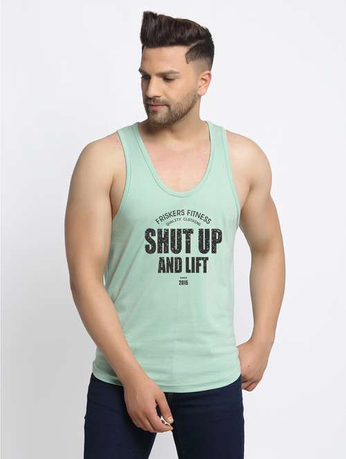 sea green chest-printed vest