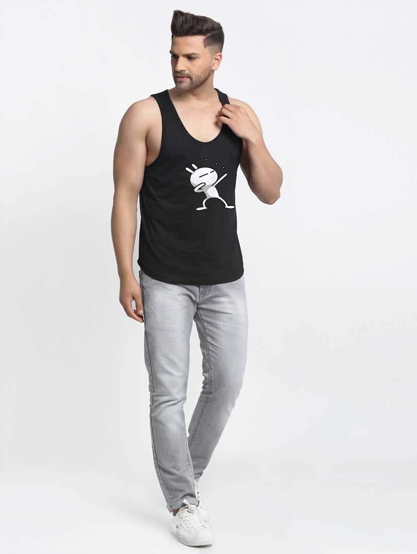 black chest-printed vest - 18415828 - Standard Image - 3