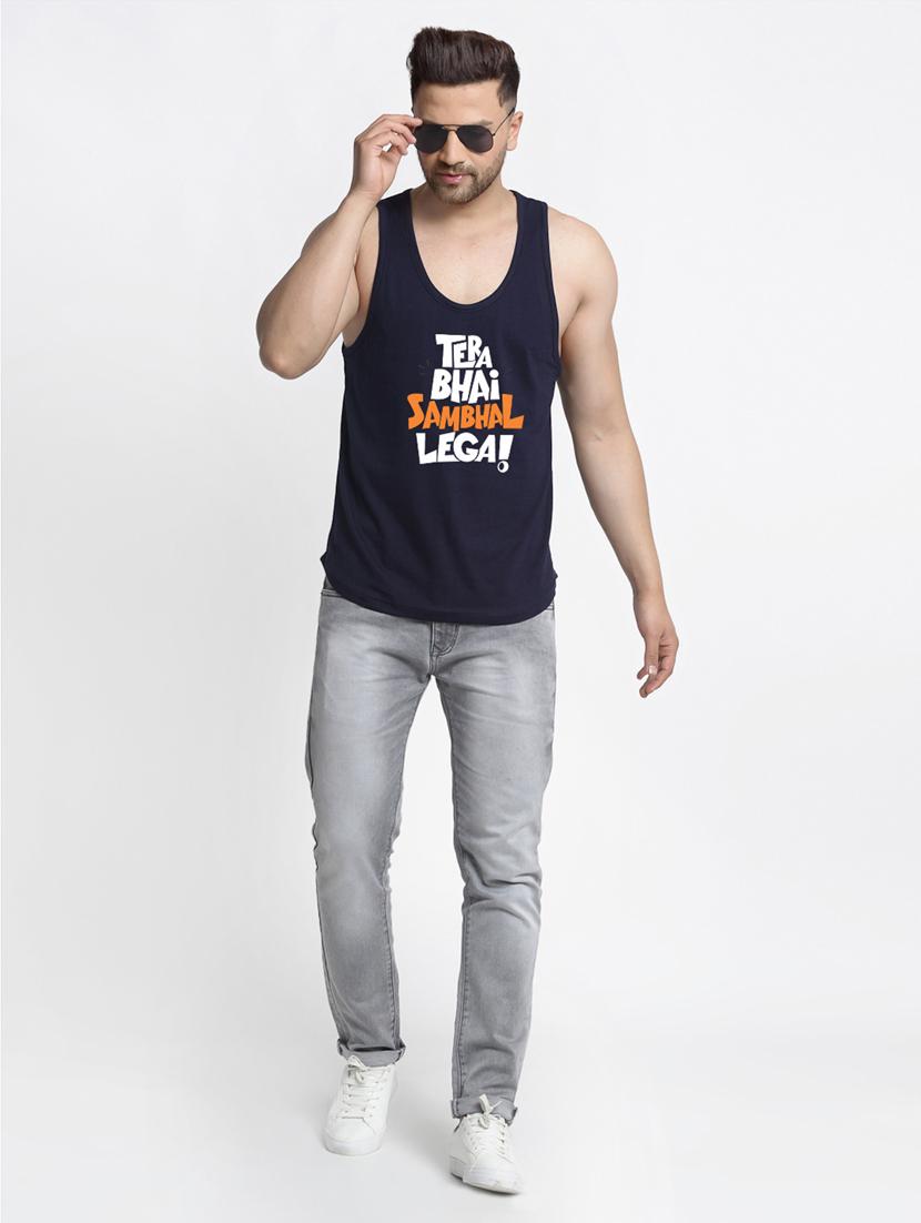 navy chest-printed vest - 18415846 - Standard Image - 3