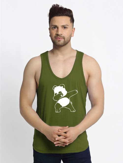 olive chest-printed vest - 18415861 - Standard Image - 0