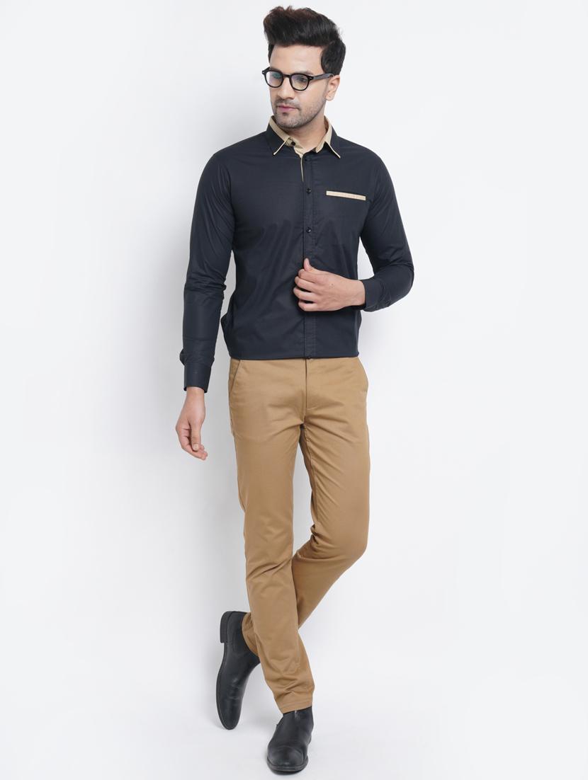 dark blue solid casual shirt - 18416326 - Standard Image - 3