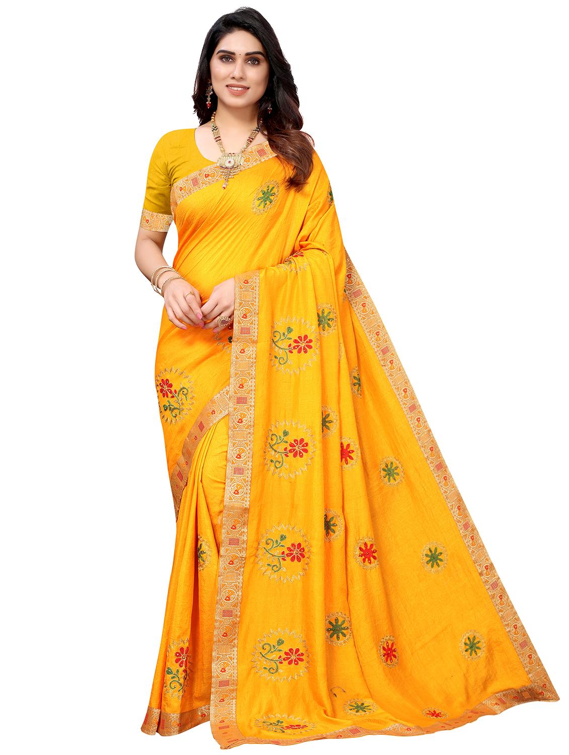 yellow art silk embroidered saree with blouse - 18416430 - Zoom Image - 0