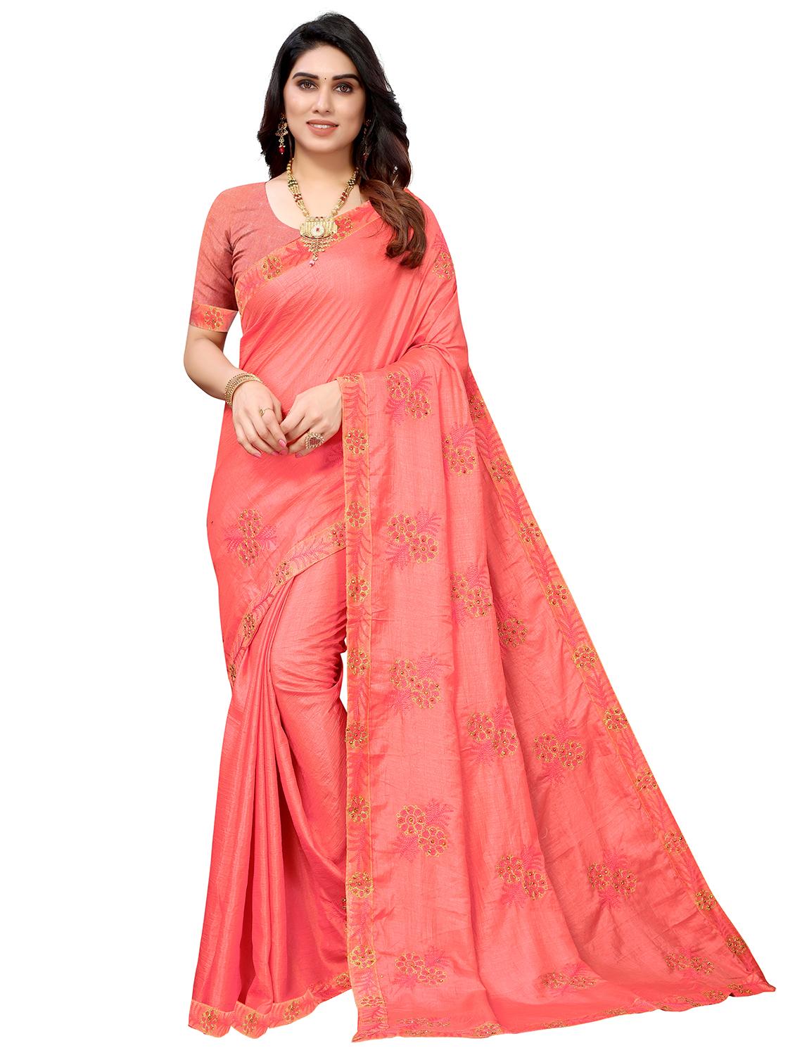 pink art silk embroidered saree with blouse - 18416435 -  Zoom Image - 0