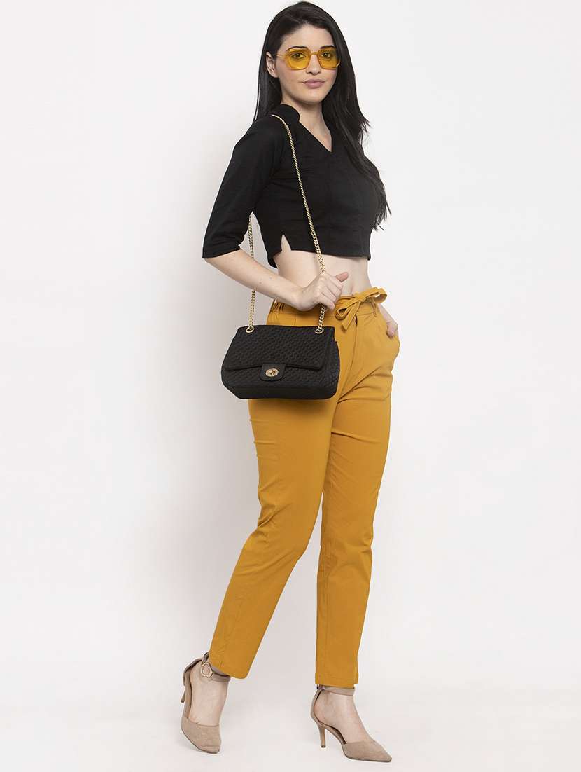 mustard mid rise solid pleated  trouser - 18416438 -  Standard Image - 3
