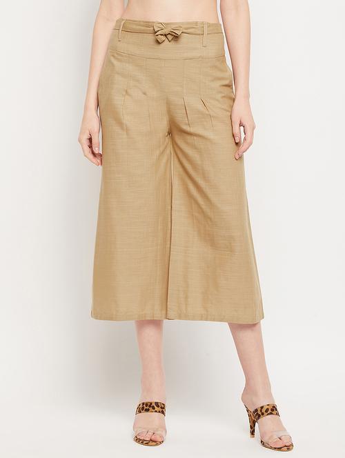 beige mid rise solid culottes trouser - 18416445 - Standard Image - 0