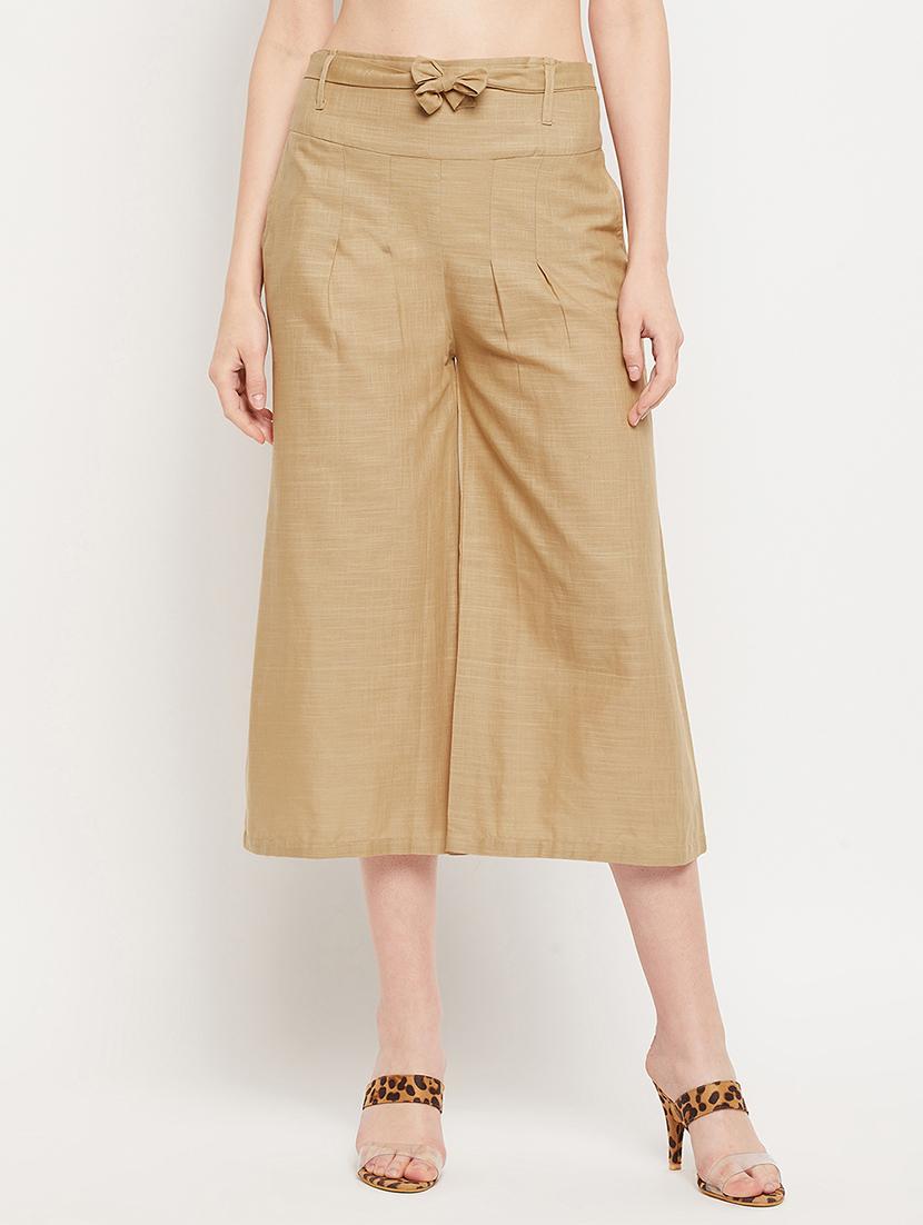 beige mid rise solid culottes trouser - 18416445 - Zoom Image - 0