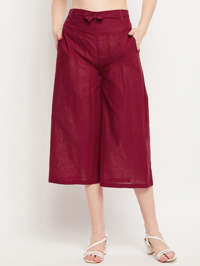 maroon mid rise solid culottes trouser - 18416447 - Zoom Image - 0