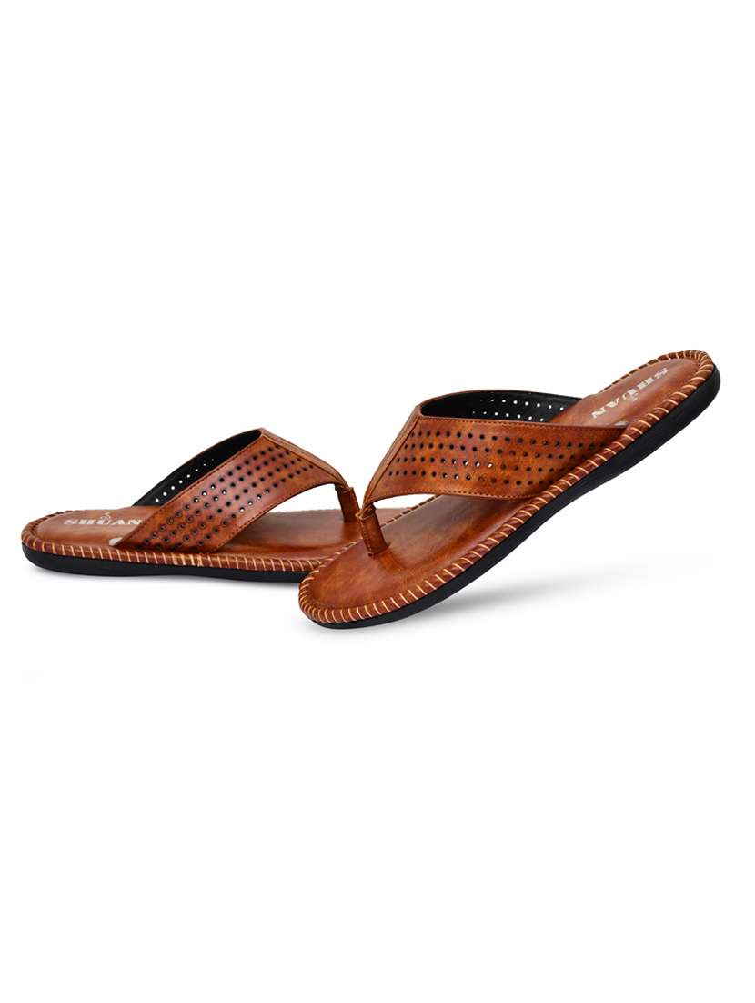 tan leatherette slip on flip flops - 18416755 -  Standard Image - 3