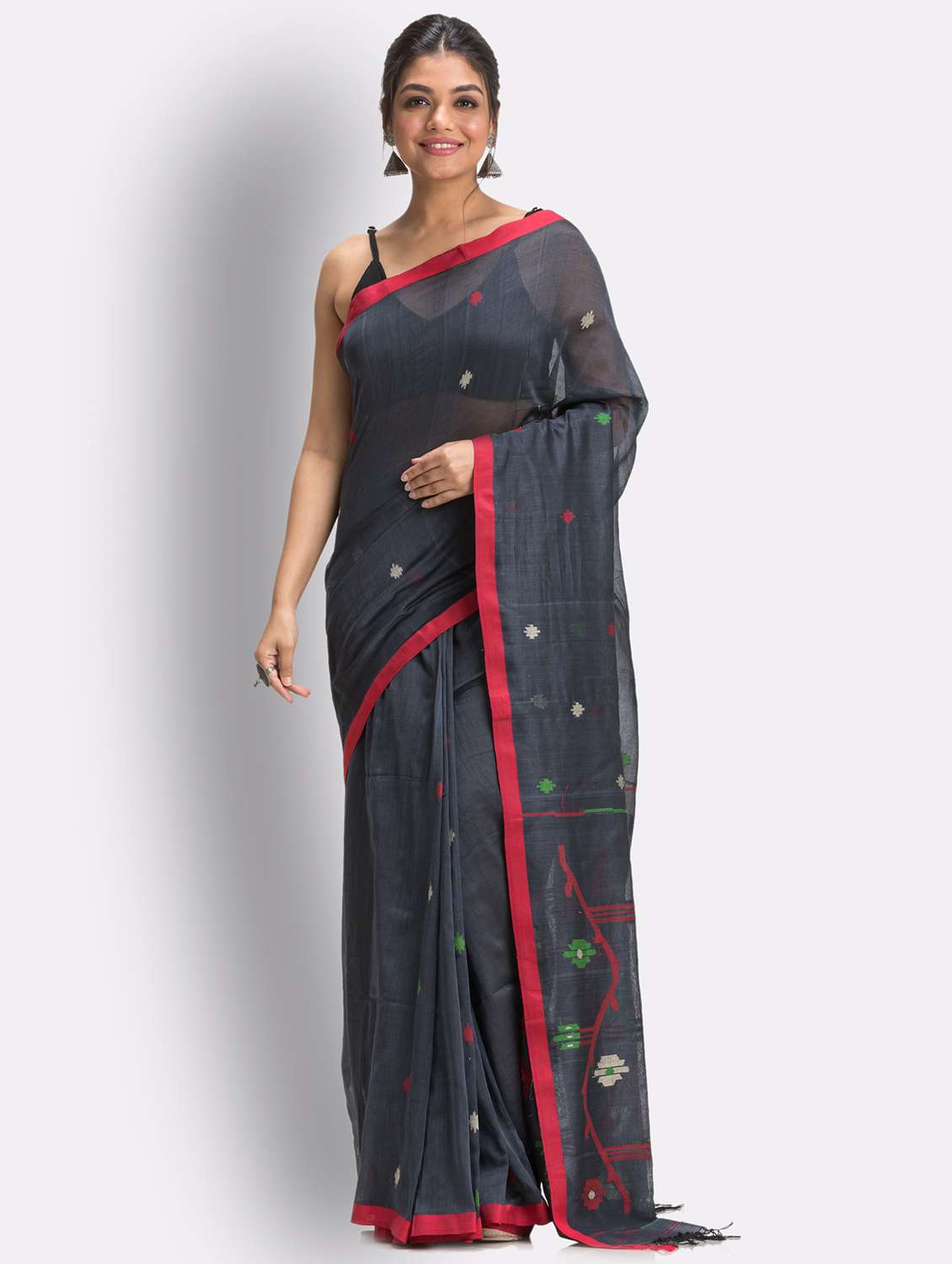 women's self design grey colored saree with blouse