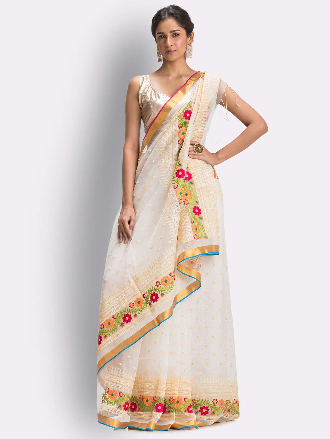handloom jamdani saree with blouse