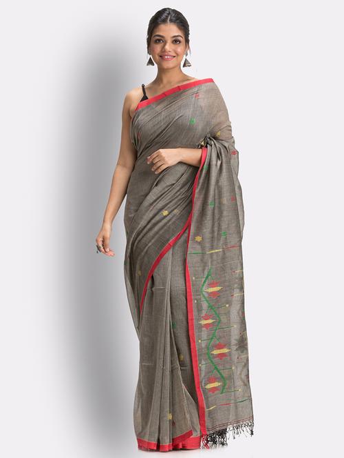grey handloom saree with blouse - 18416960 - Standard Image - 0