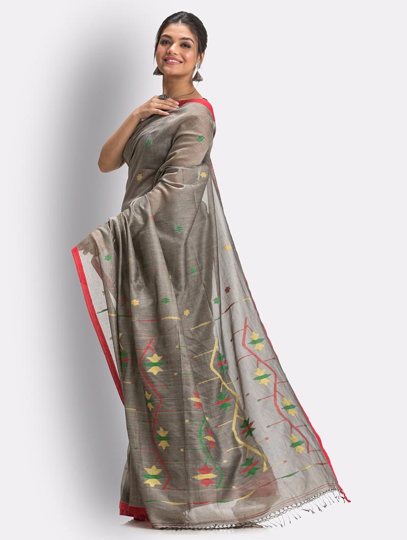 grey handloom saree with blouse - 18416960 - Standard Image - 3