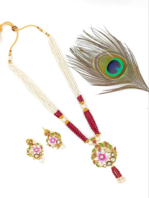trendz designer meenakari ruby rajwadi matte gold plating necklace with earring - 18417023 - Standard Image - 0