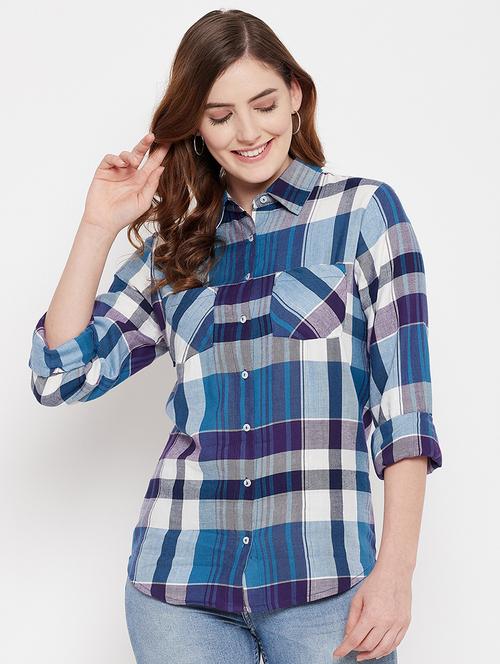 curved hem checkered shirt - 18417233 -  Standard Image - 0