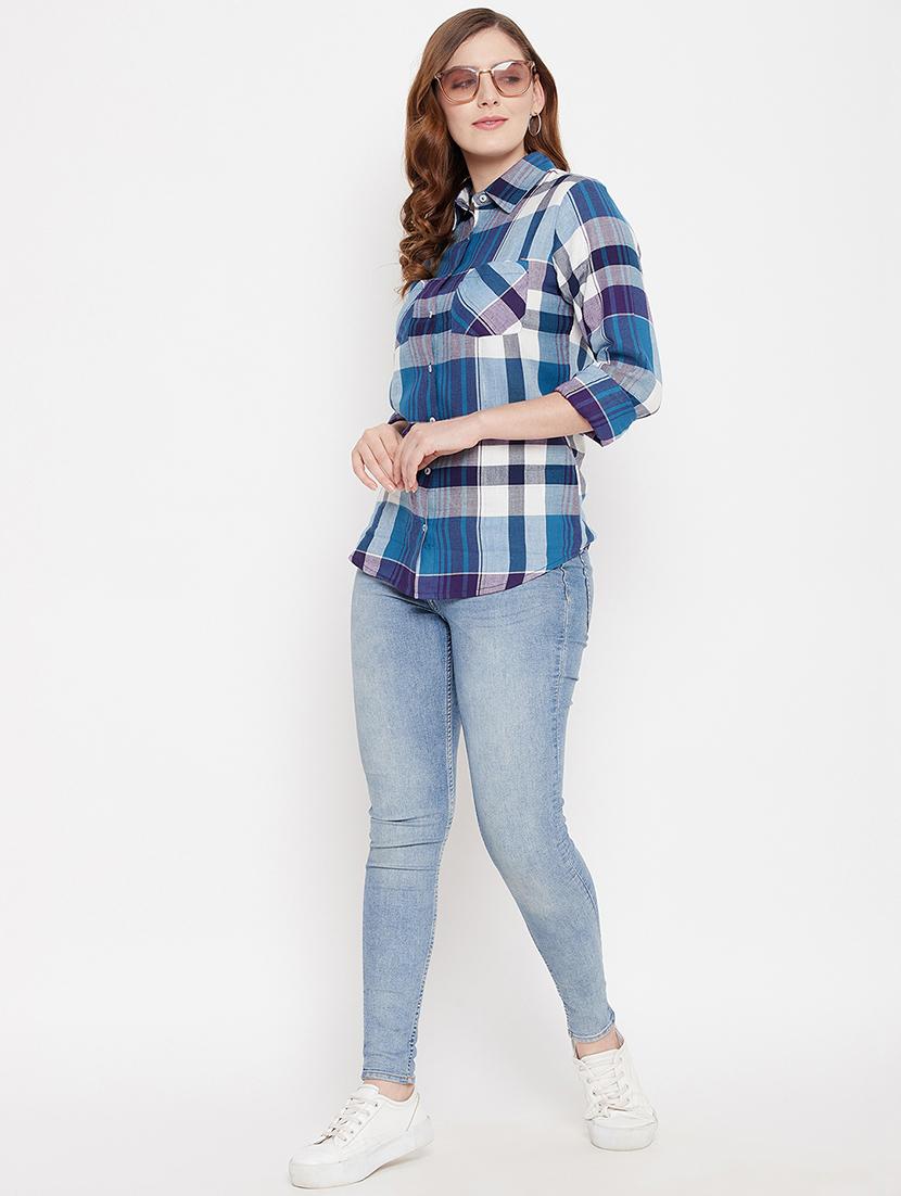 curved hem checkered shirt - 18417233 - Standard Image - 3