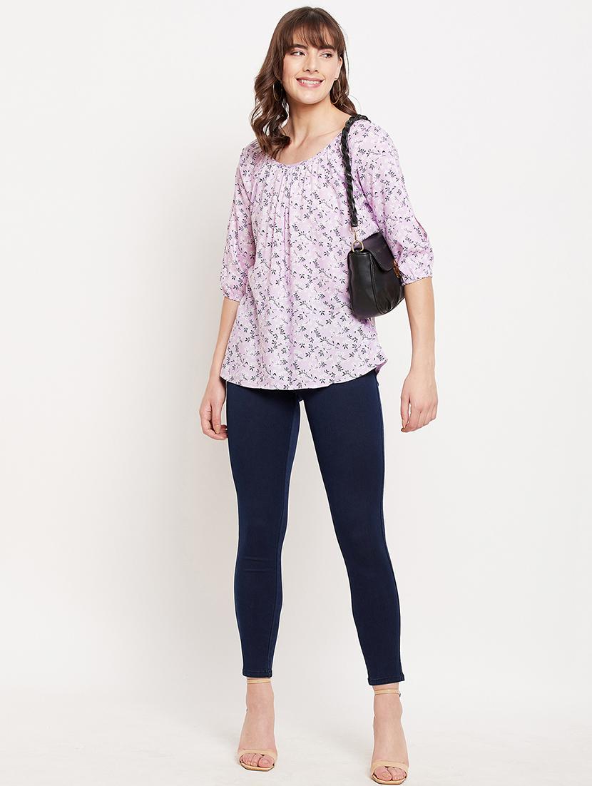 round neck printed top - 18417248 - Standard Image - 3