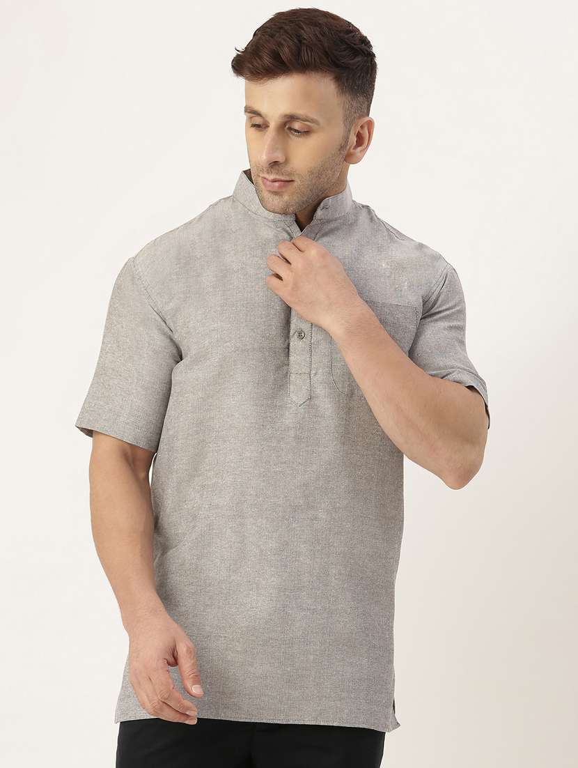 grey solid short  kurta