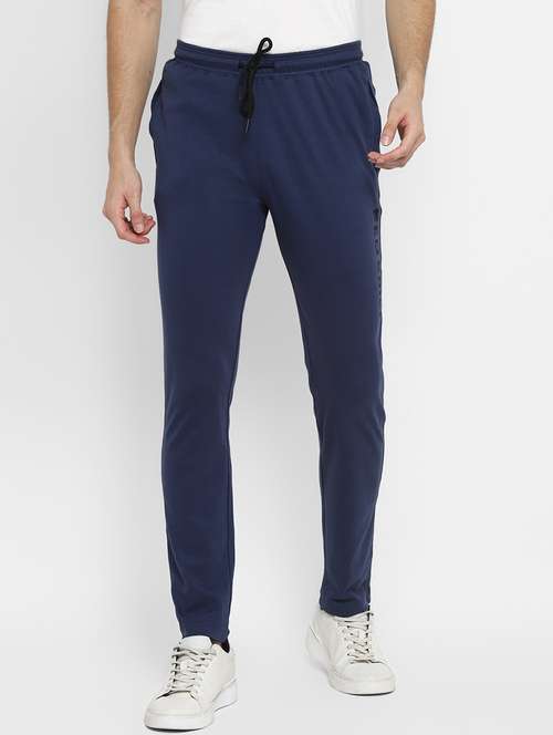 navy blue printed full length track pant - 18417504 - Standard Image - 0